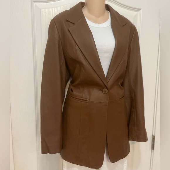 Denim & Co. Cognac Brown Leather Blazer Style Jacket, Size M - Picture 2 of 12